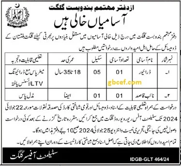 Settlement Revenu Department Office Gilgit Jobs 2024