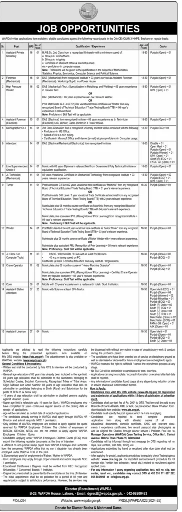 The Water & Power Development Authority WAPDA Jobs 2024