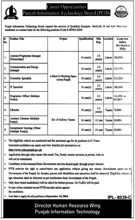 Latest Jobs Available At Punjab Information Technology Board PITB