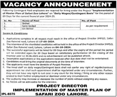 Latest Punjab Wildlife & Parks Department Lahore Jobs 2024