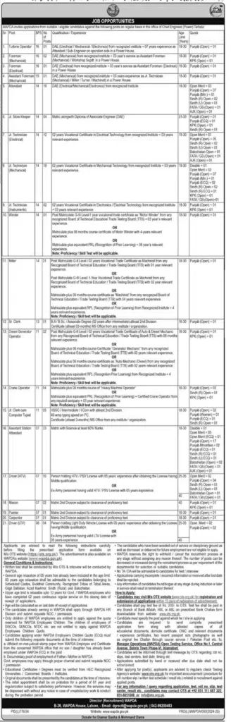 50+ Vacancies at Water And Power Development Authority Wapda Jobs 2024 Online Apply