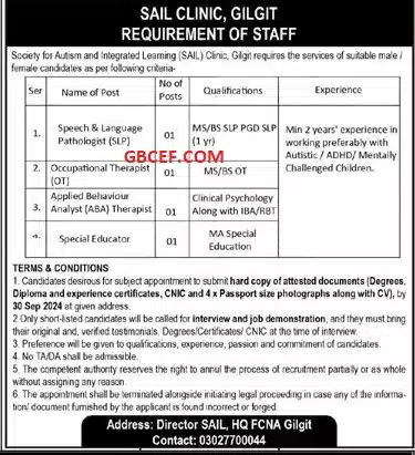 Latest Jobs Available at Sail Clinic Gilgit 2024 