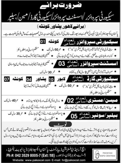 The Pakistan Expo Centre Jobs 2024 Apply Online