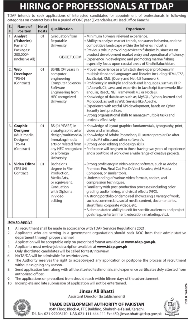 Latest Trade Development Authority of Pakistan Jobs Online Apply 2024