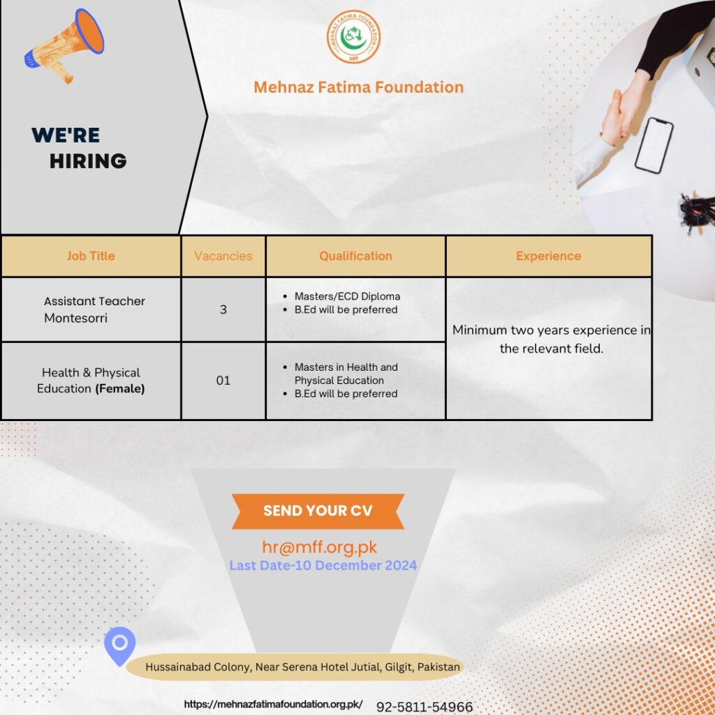 Mehnaz Fatima Foundation Teaching Jobs in Gilgit-Baltistan