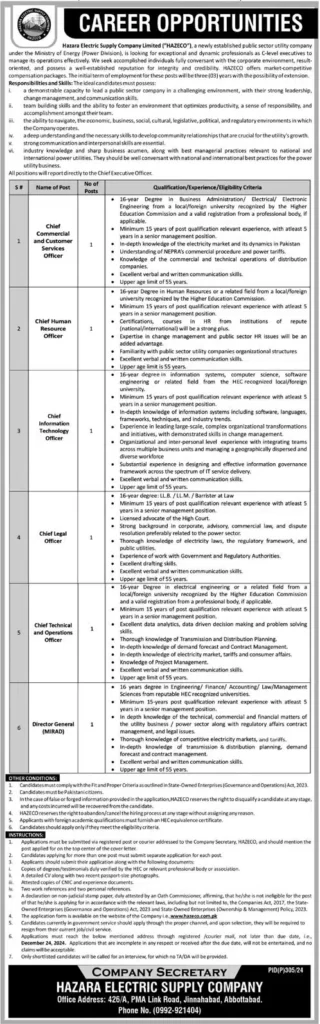 Jobs in Hazara Electric Supply Company Limited HAZECO 2024