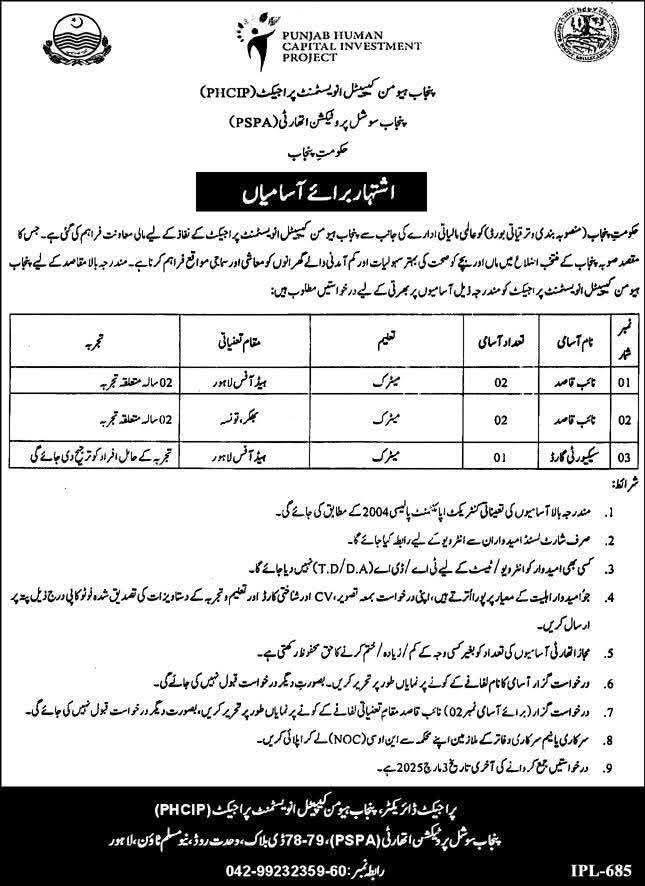Punjab Human Capital Investment Project PHCIP Jobs 2025
