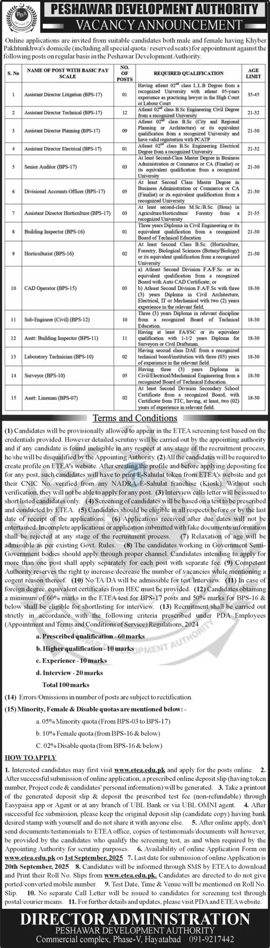Peshawar Development Authority Jobs 2025 – Latest PDA Vacancies in KPK