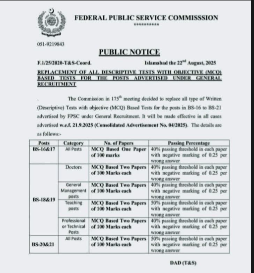 Federal Public Service Commission (FPSC) Decision on New Examination Policy