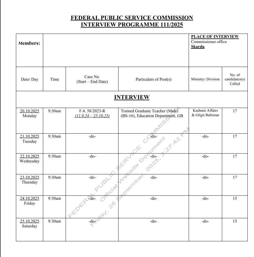 Federal Public Service Commission (FPSC) Announces Multiple Interview ...