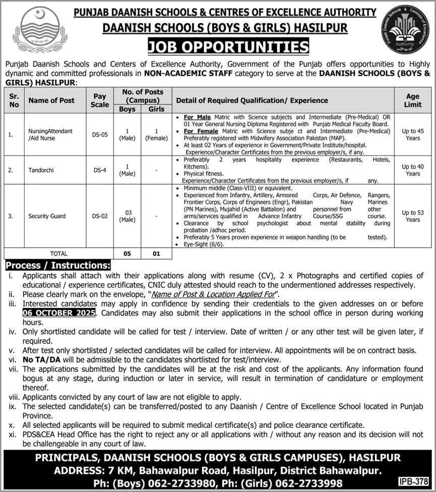 Job Opportunities at Punjab Daanish Schools & Centres of Excellence Authority, Hasilpur