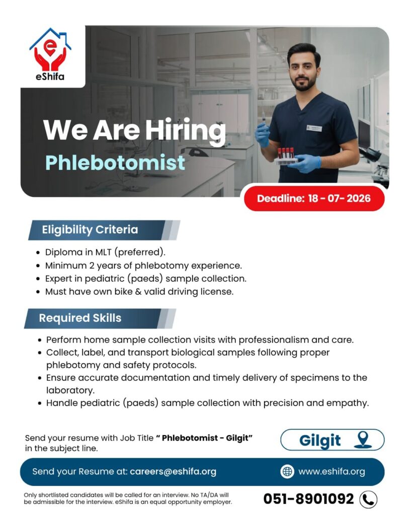 eShifa Phlebotomist Jobs in Gilgit 2026: Apply Online Now