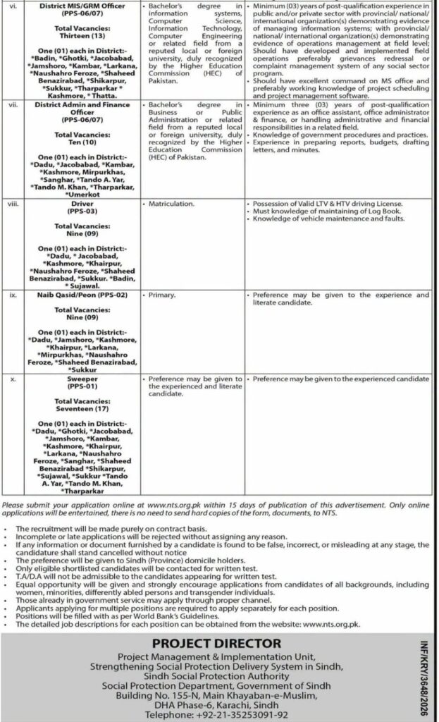 Sindh Social Protection Authority SSPA Jobs 2026: Apply Online via NTS