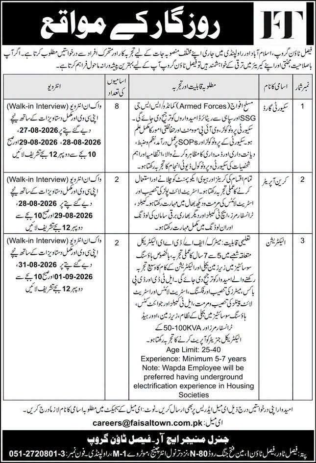 Faisal Town Group Jobs 2026: Walk-in Interviews in Islamabad & Rawalpindi