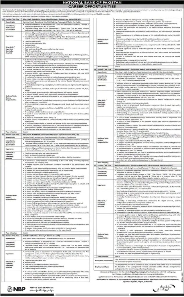 NBP Career Opportunities 2026: Branch Manager, RM, and IT Audit Vacancies