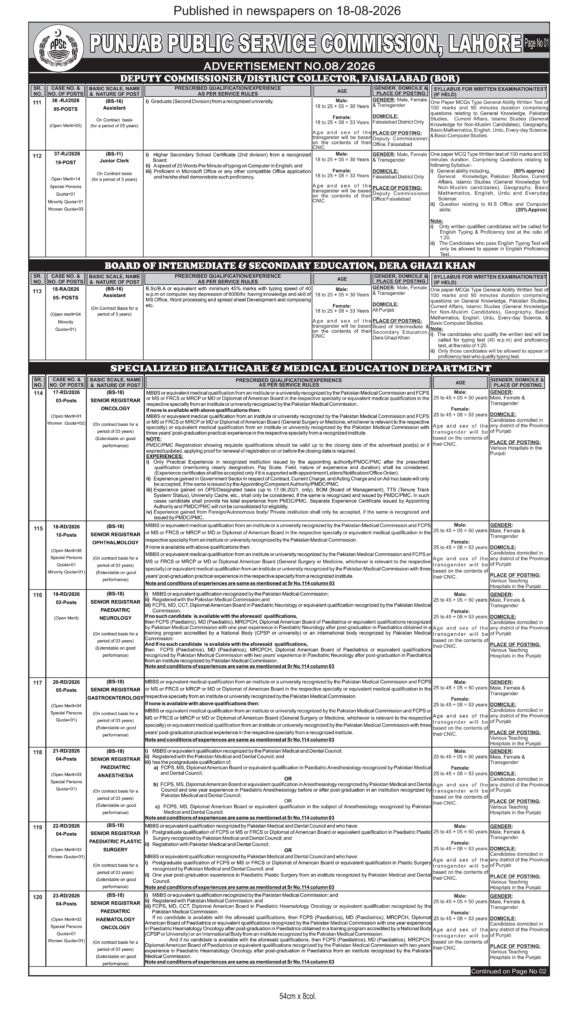 PPSC Advertisement No. 08/2026: Apply Online