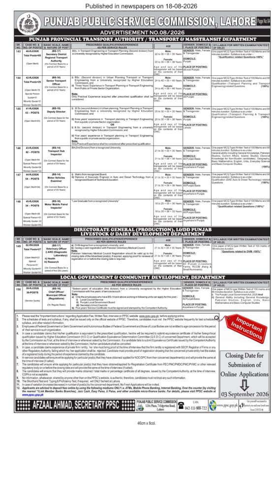 PPSC Advertisement No. 08/2026: Apply Online