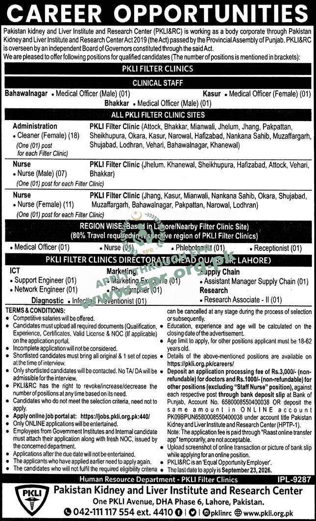 PKLI Jobs 2026 in Lahore