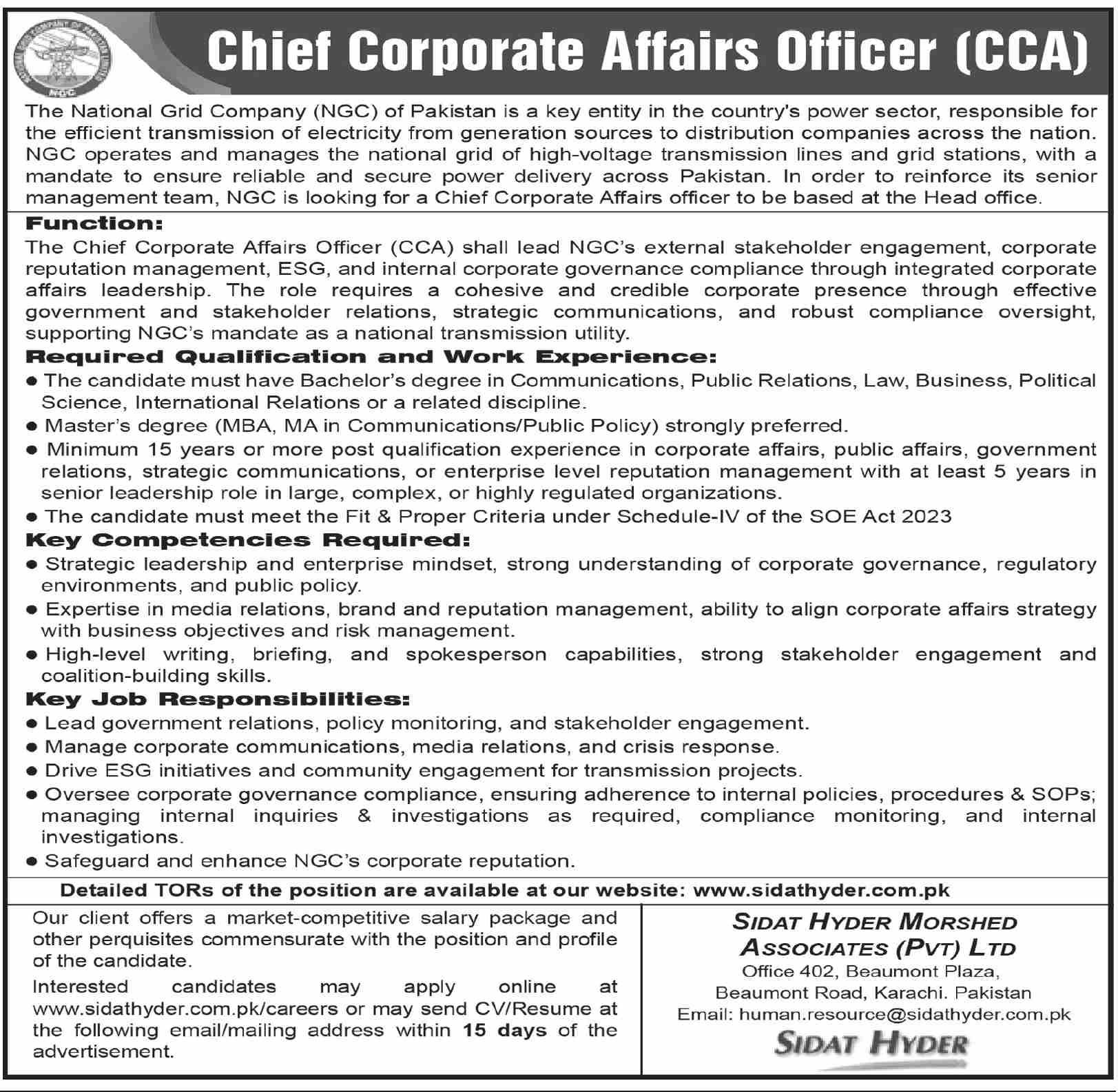 National Grid Company Chief Corporate Affairs Officer Jobs 2026 in Karachi 1 National Grid Company Chief Corporate Affairs Officer Jobs 2026 in Karachi
