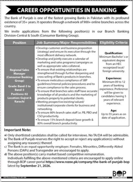 Bank of Punjab Jobs 2026 in Karachi and Gujrat 1 Bank of Punjab Jobs 2026 in Karachi and Gujrat