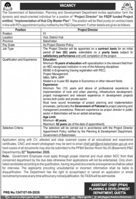 Balochistan Planning & Development Project Director Jobs 2026 1 Balochistan Planning & Development Project Director Jobs 2026 in Hub