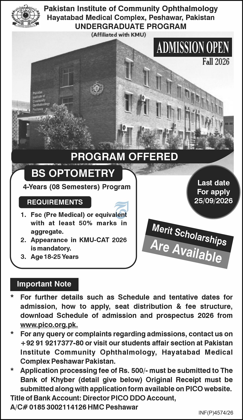 Pakistan Institute of Community Ophthalmology Jobs 2026 in Peshawar 1 Pakistan Institute of Community Ophthalmology Jobs 2026 in Peshawar