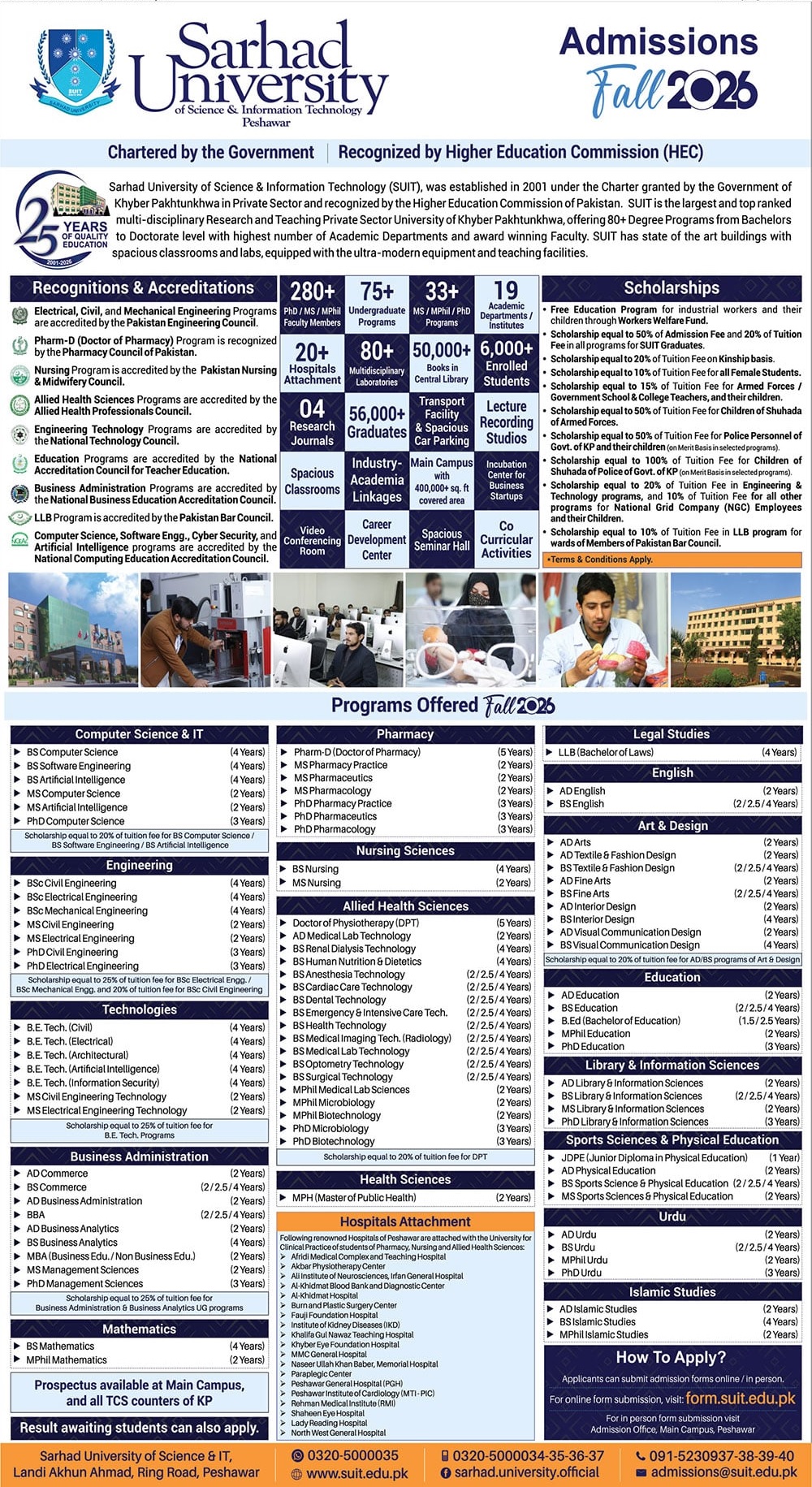 Sarhad University Admissions 2026 in Peshawar